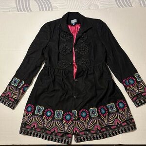 Plenty by Tracy Reese Black Blazer with Pink and Blue Embroidery